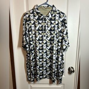 Men’s Deolax Black/Khaki/White Geometric Pattern Polo Shirt - Size XXL - EUC